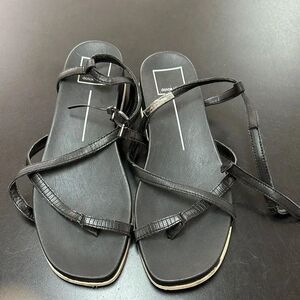 Dolce Vita Black Strappy Lace-Up Flat Sandals
